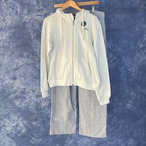 Spadling 2-piece Set Women's Hoodie & Sweatpants Sz L Loungewear Cozy White Gray